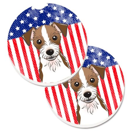 Carolines Treasures American Flag and Jack Russell Terrier Set of 2 Cup Holder Car Coaster BB2132CARC